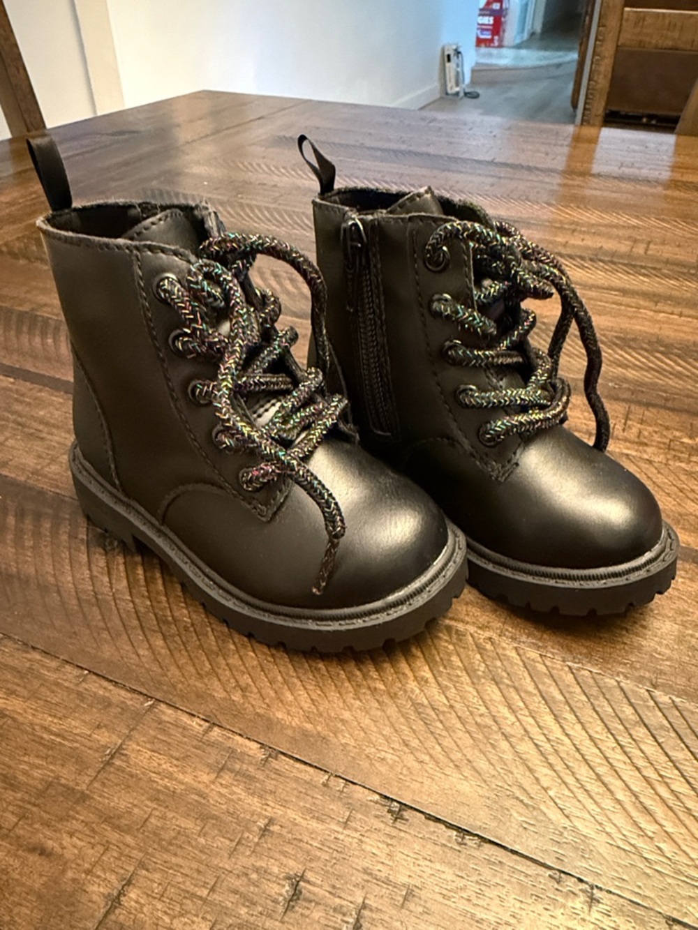 Old Navy Black Combat Boots with Multicolor Laces